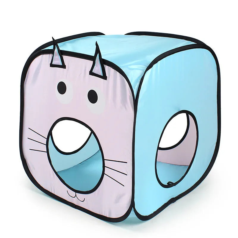Foldable pet tent cat tunnel toy set with three-piece PP plastic construction and cat fish design