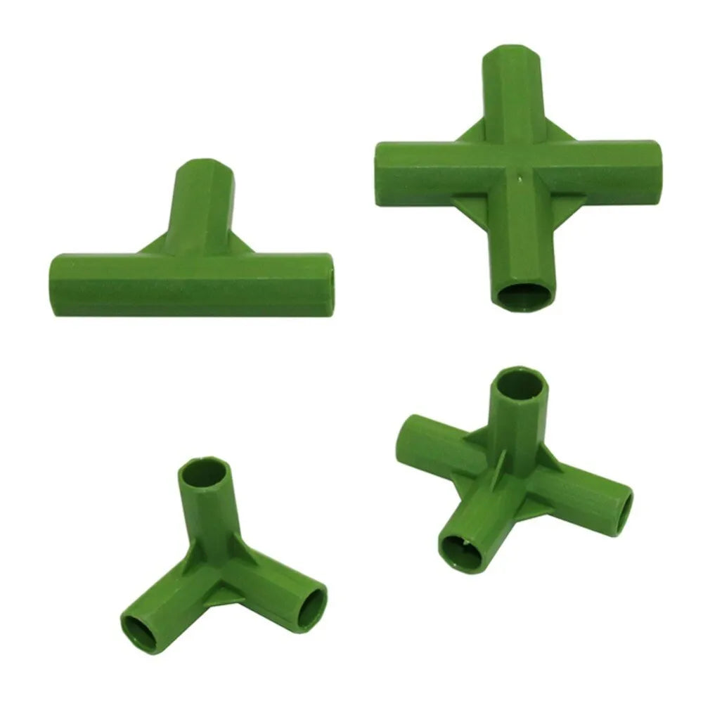 PP plastic 3-way and 4-way plant stake connectors for 11mm diameter garden supports