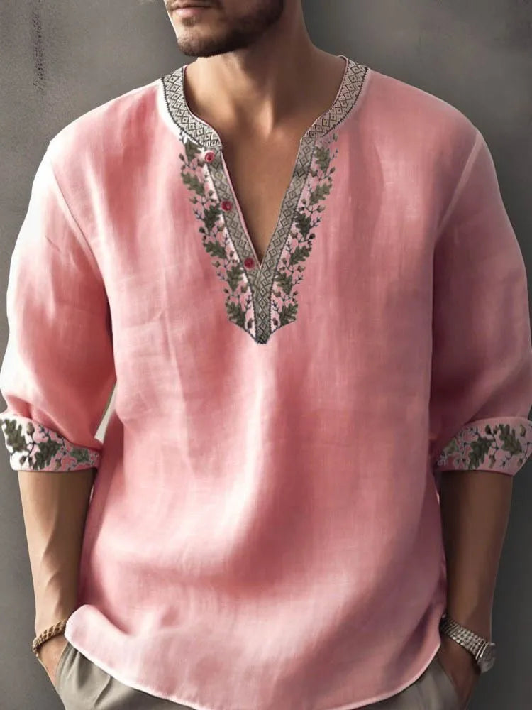 Short sleeve bamboo hemp shirt with 3D digital print stripe pattern