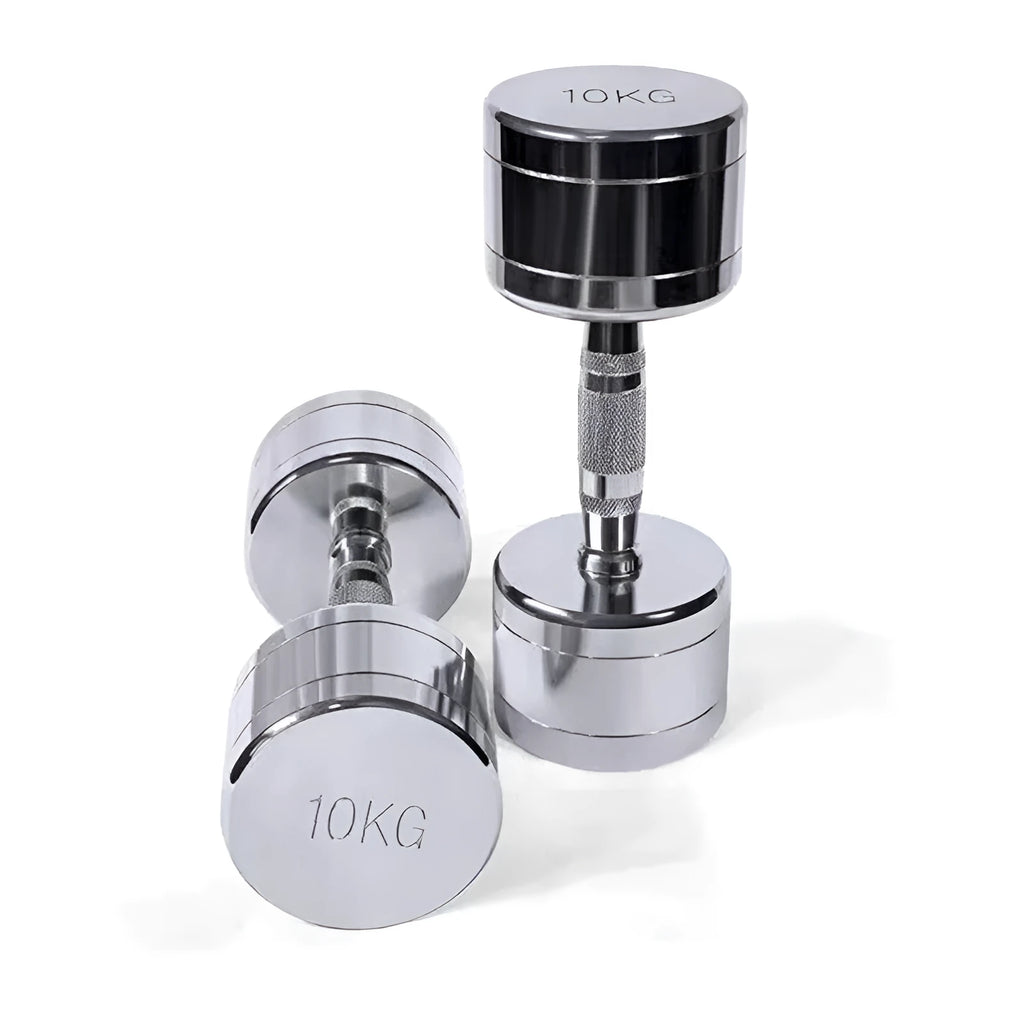 Silver pure steel electroplating dumbbell with ergonomic handle design for home gym