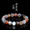 Natural moonstone bracelet with colourful pattern showing 8mm beads in single circle configuration