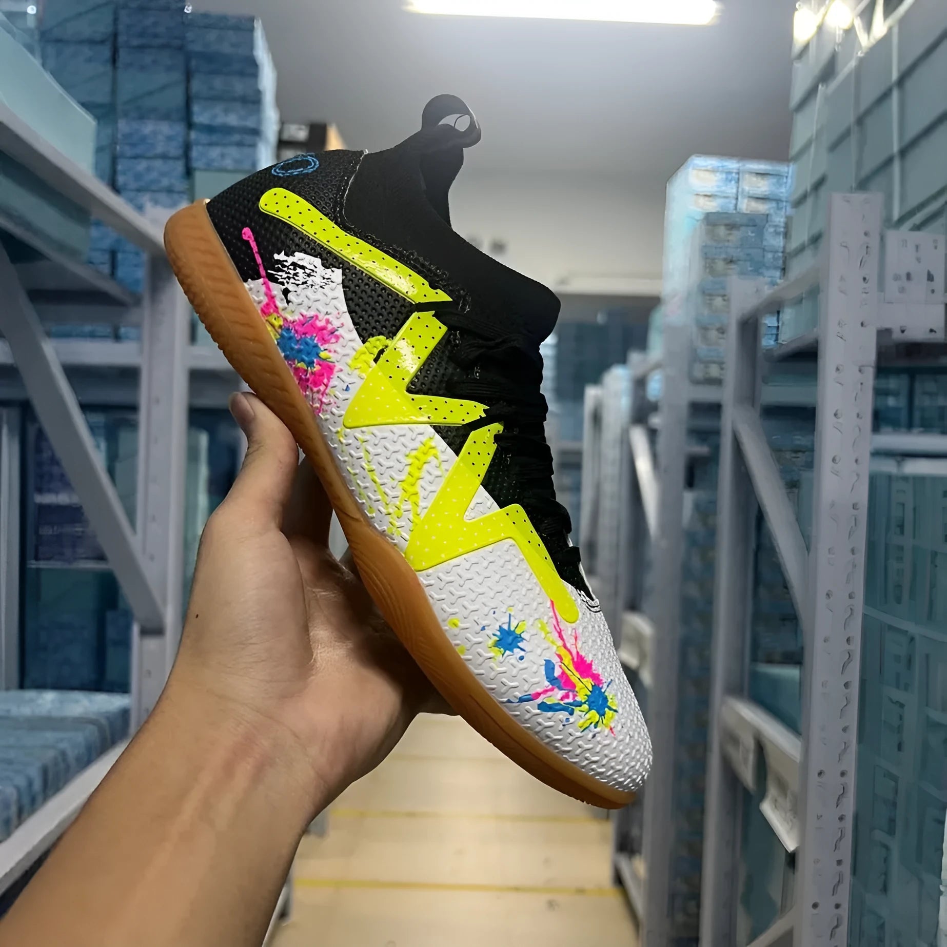 Adult football trainers with PVC upper, non-slip rubber soles, available in sizes 35-45