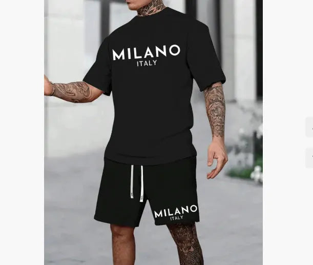 European and American style round neck short sleeve polyester suit in multiple colours