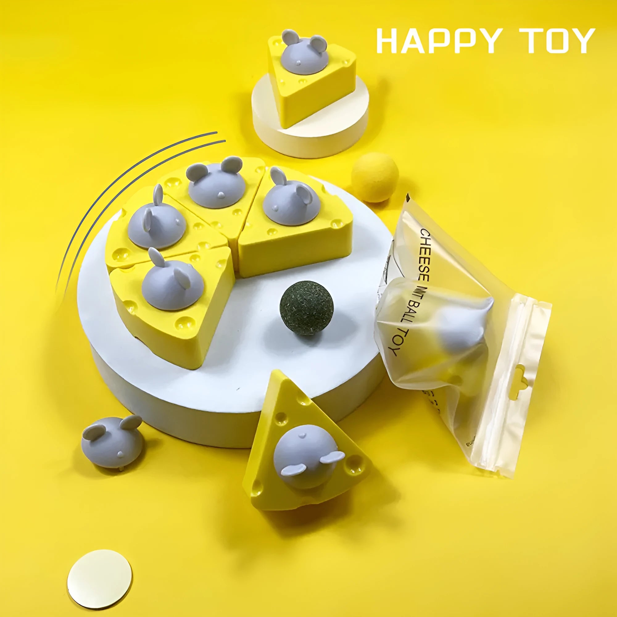 Yellow catnip and silvervine toy balls for cats to chew and play with