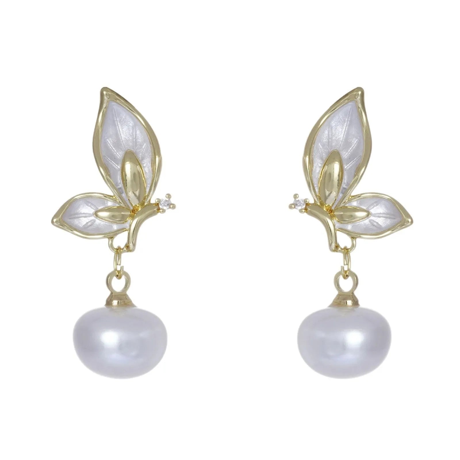 Women's butterfly earrings with zircon painting on copper with electroplated finish in PT0203 colour