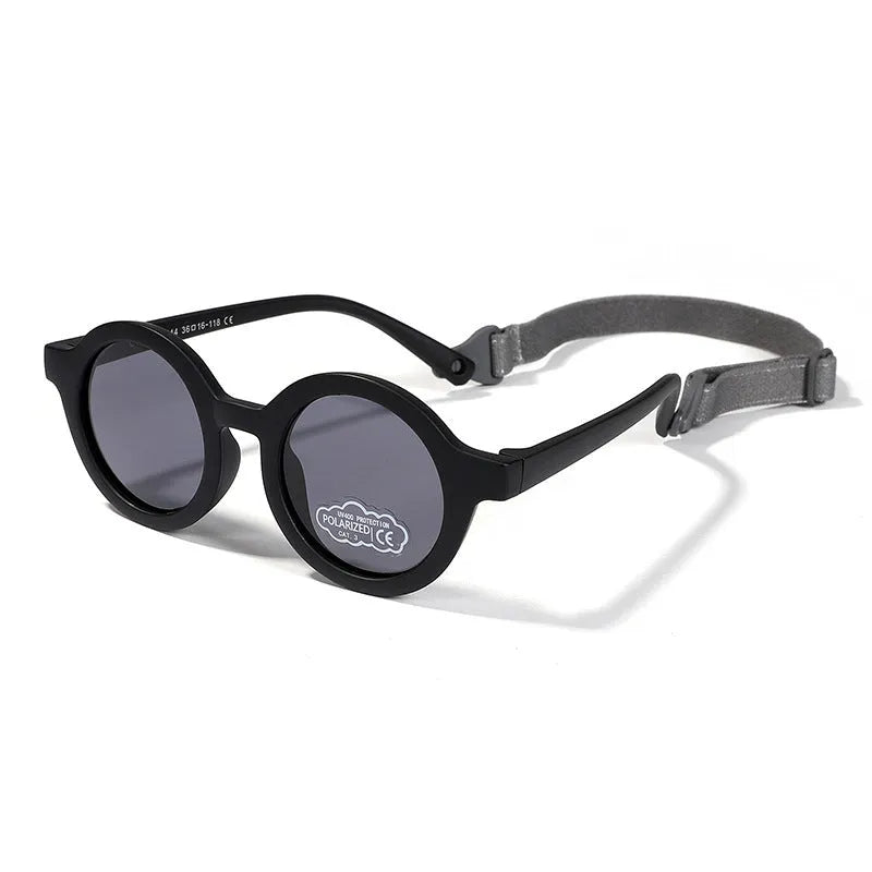 Children's silicone sunglasses for ages 0-3 with round frame and UV400 protection