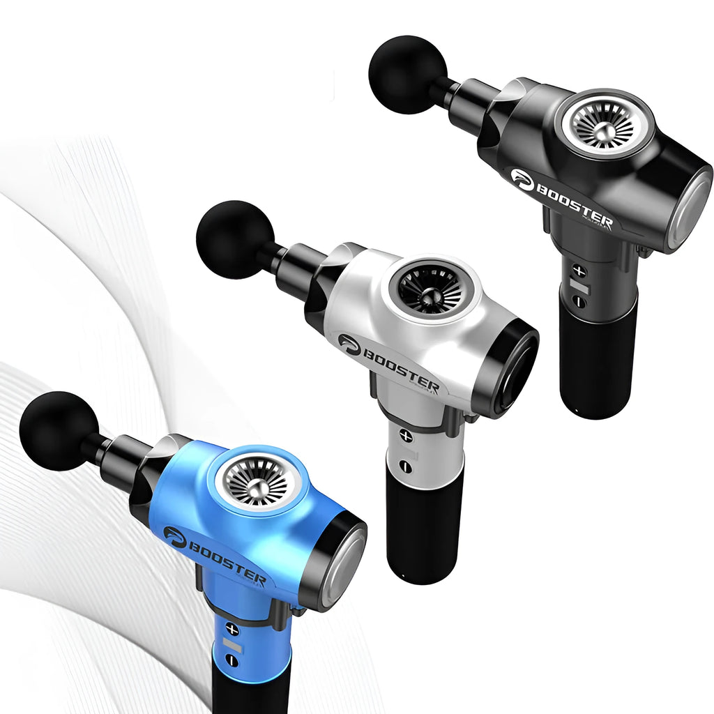 Black and white muscle relaxation massager with adjustable speed settings