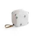Plain cloth cube-shaped makeup storage bag shown in blue, pink, white, and white pink colour options.