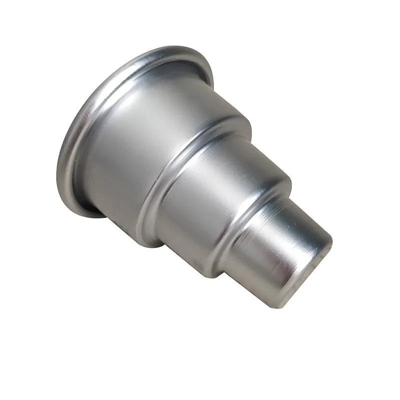 Three-layer aluminium cake mould set in silver with large, medium and small sizes