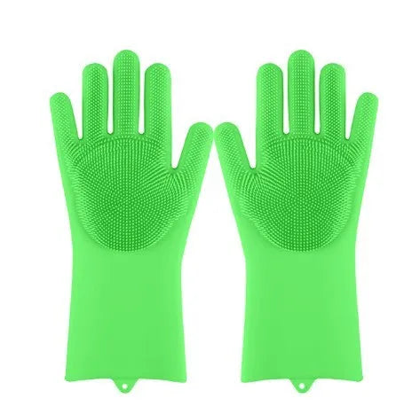Silicone heat-resistant cleaning gloves with sponge surface in various colour options