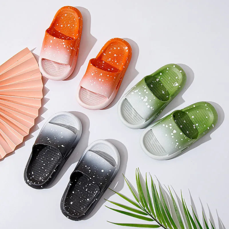 Children's gradient blue PVC slipper sandals with non-slip sole on a light background.