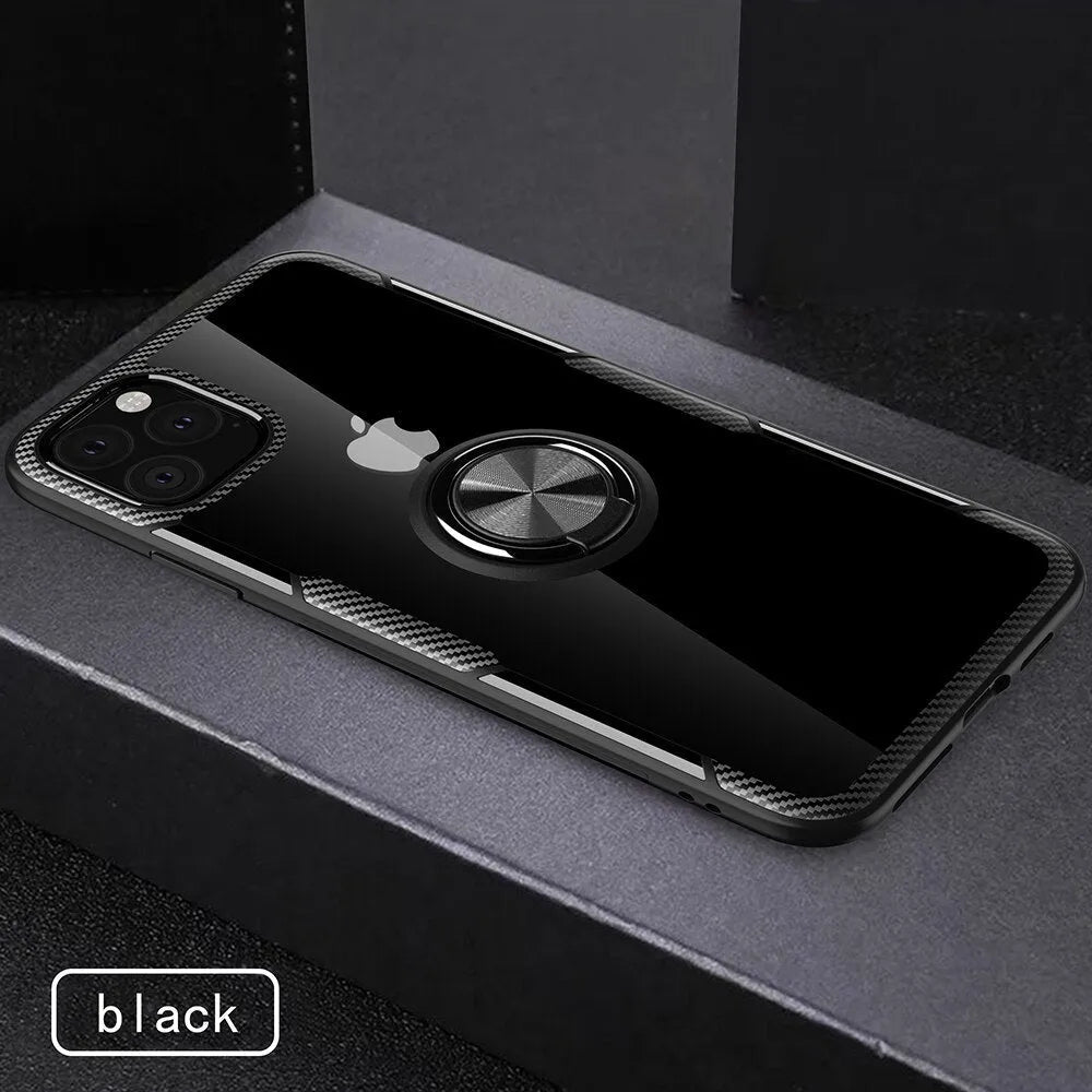 PU material iPhone case in black colour for iPhone 11 Pro Max with fashion back cover design.