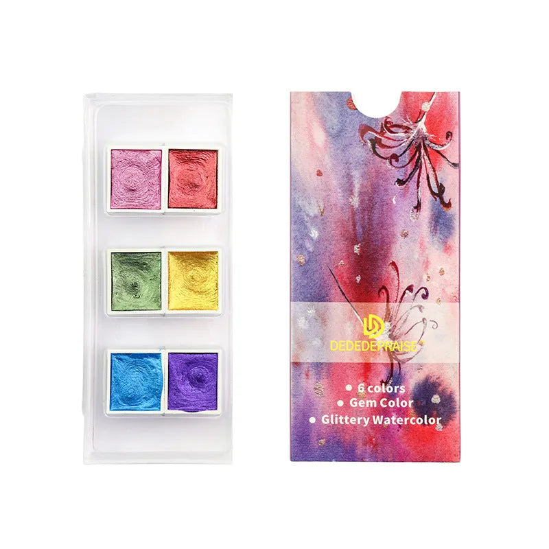 Pearlescent solid watercolour pigment blocks in box, 17mm × 20mm × 10mm size for painting