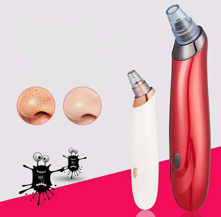 Electric blackhead remover device with interchangeable nozzles in black colour.