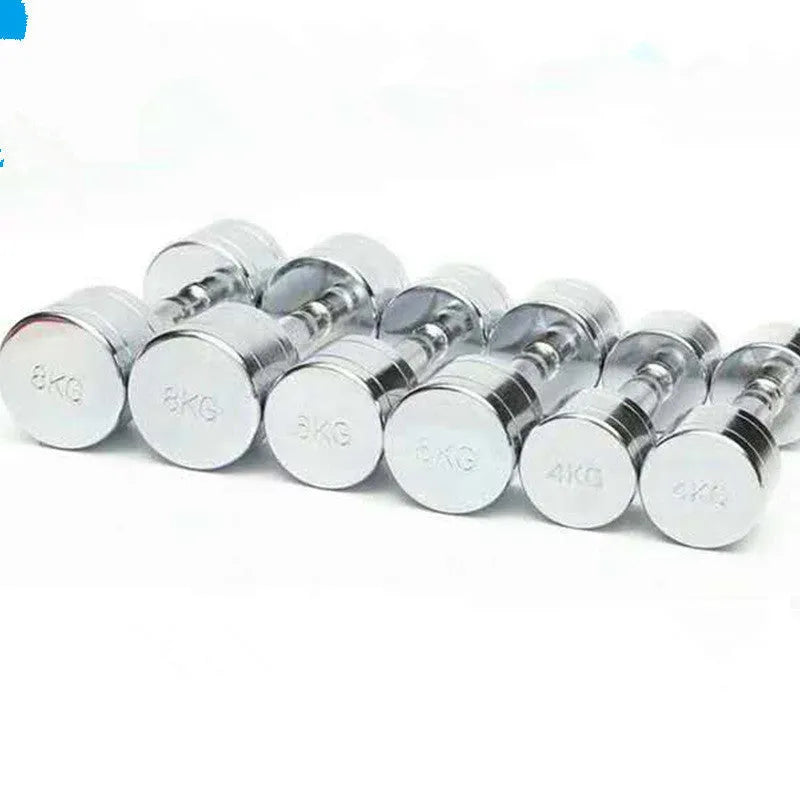 Silver pure steel electroplating dumbbell with ergonomic handle design for home gym