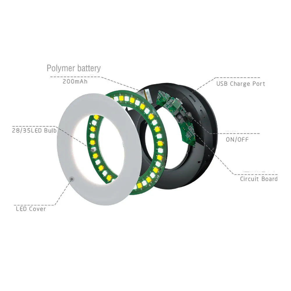 Compact black USB-rechargeable LED selfie ring light for mobile phones