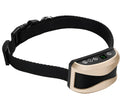 Digital anti-bark dog training collar with adjustable reflective strap and control unit display.