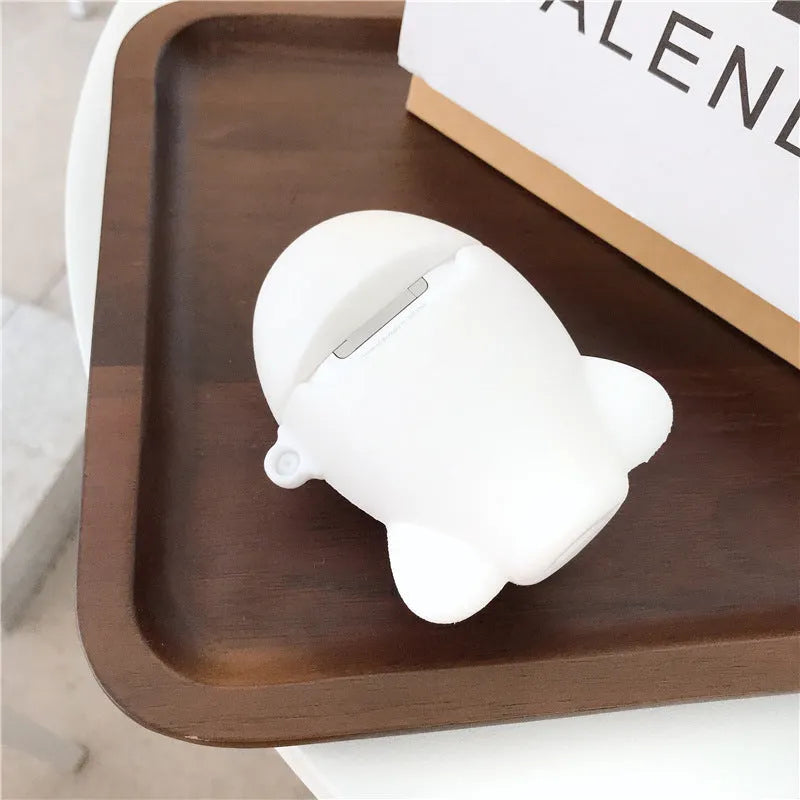 Silicone flip case for AirPods 1 and 2 with cartoon aeroplane headset design and metal hook.