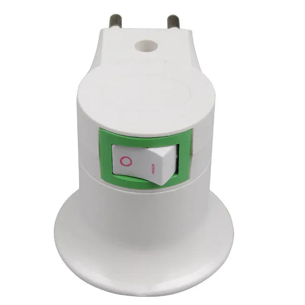 White E27 bulb socket adapter converter with wall plug-in screw lamp holder and integrated switch control