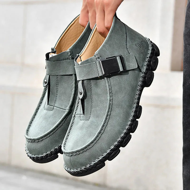 Handmade stitching slip-on lazy shoes in black, brown, and green colours with flat heel