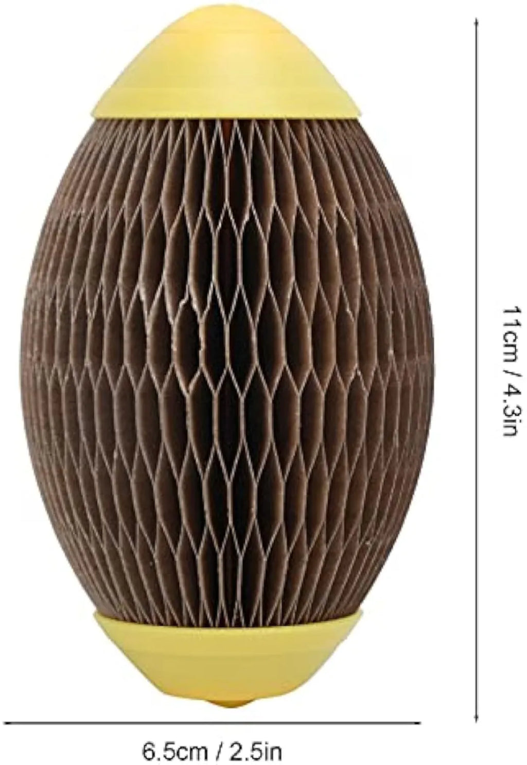 Ellipse-shaped corrugated paper catnip ball toy for cats on a neutral background