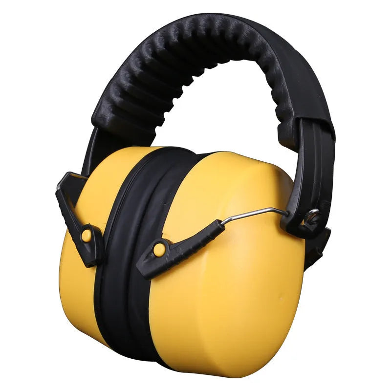 Orange noise-reducing headphones and protective earmuffs with adjustable elastic headband