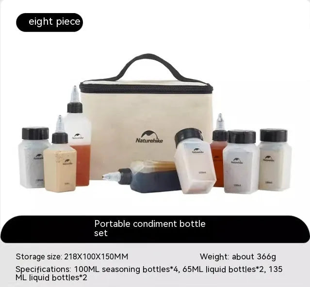Naturehike portable six-piece plastic seasoning bottle set for outdoor picnics and camping.