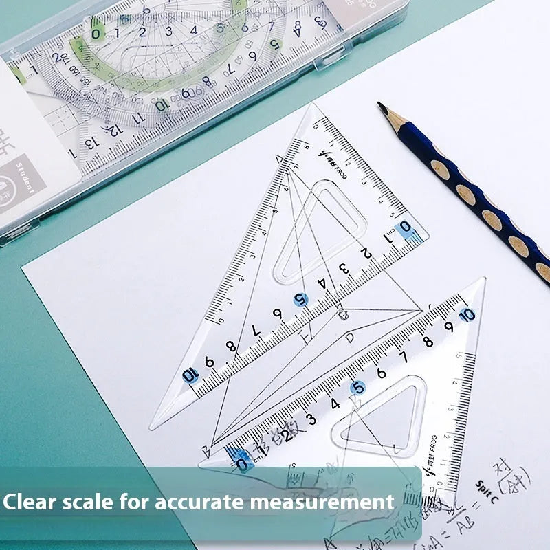 Youpai transparent acrylic ruler set with square and protractor on paper