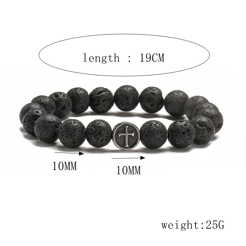 Geometric men's bracelet with volcano-coloured agate bead on stainless steel band