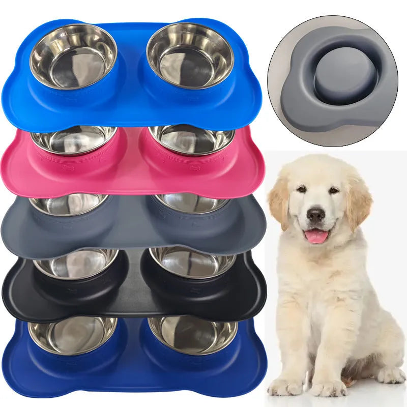 Large silicone dog bowl with stainless steel interior in choice of five colours