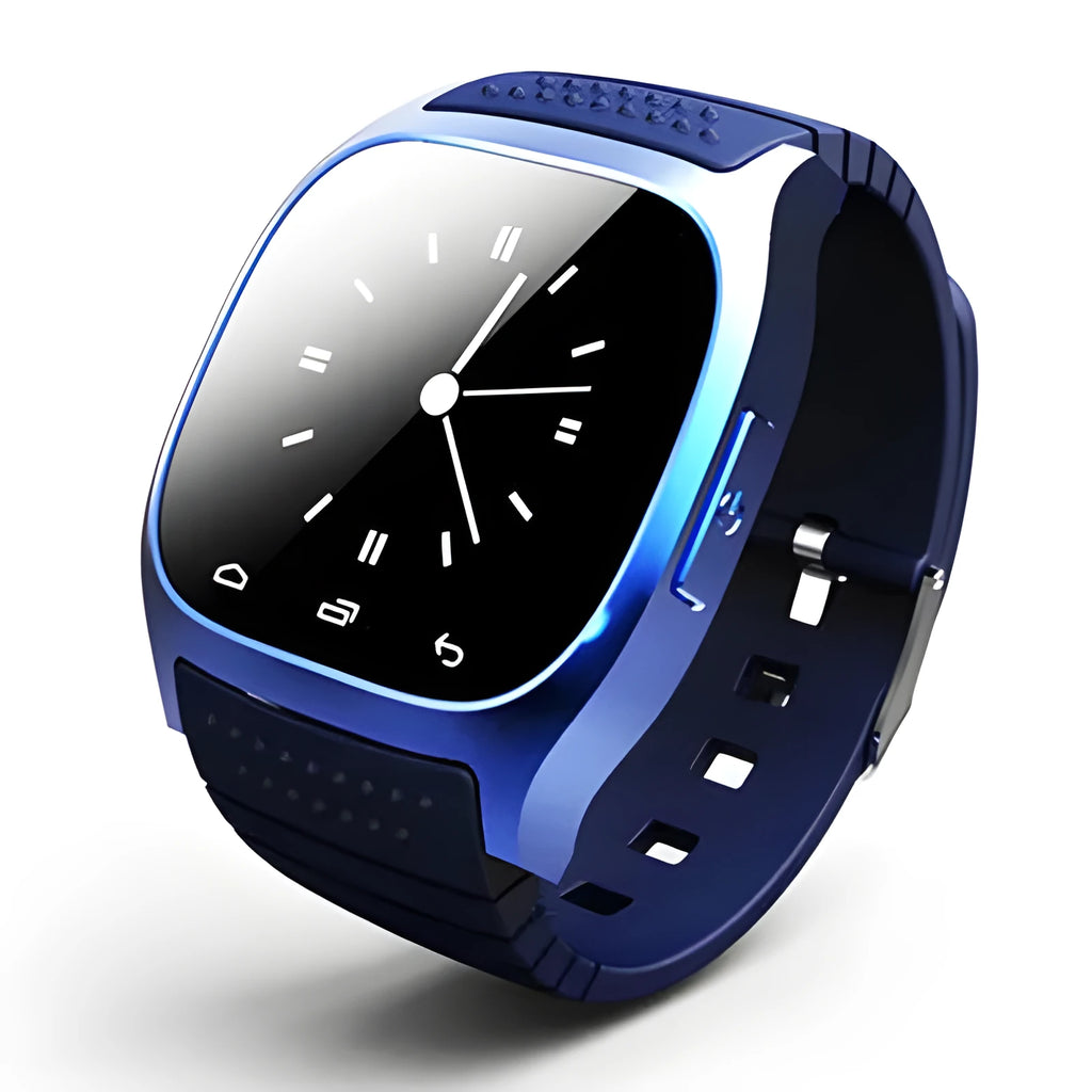 Smart Bluetooth sports watch in black white blue colours with fitness tracking features