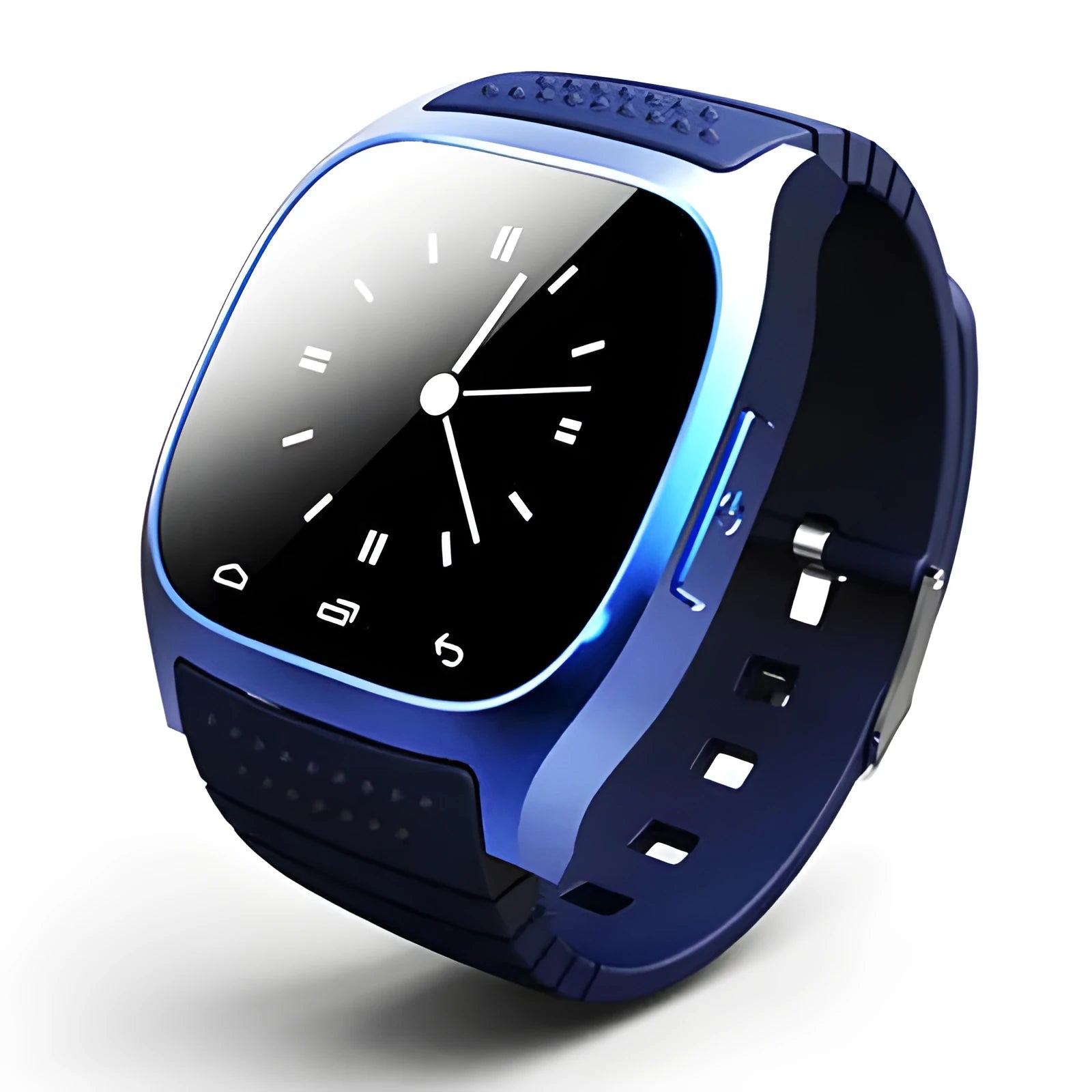 Smart Bluetooth sports watch in black white blue colours with fitness tracking features