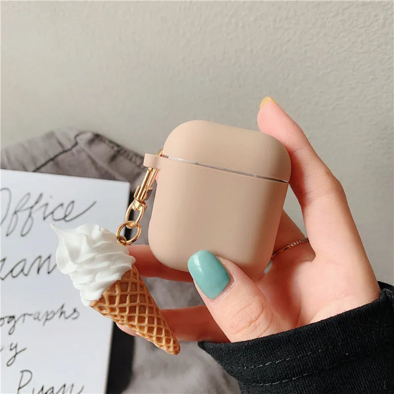 Silicone protective case with ice cream cone design for Apple AirPods 2 wireless headphones
