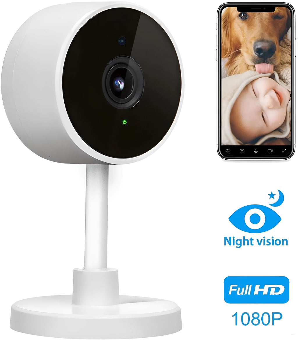White FLASH FISH gun-style indoor WiFi security camera on a wall.