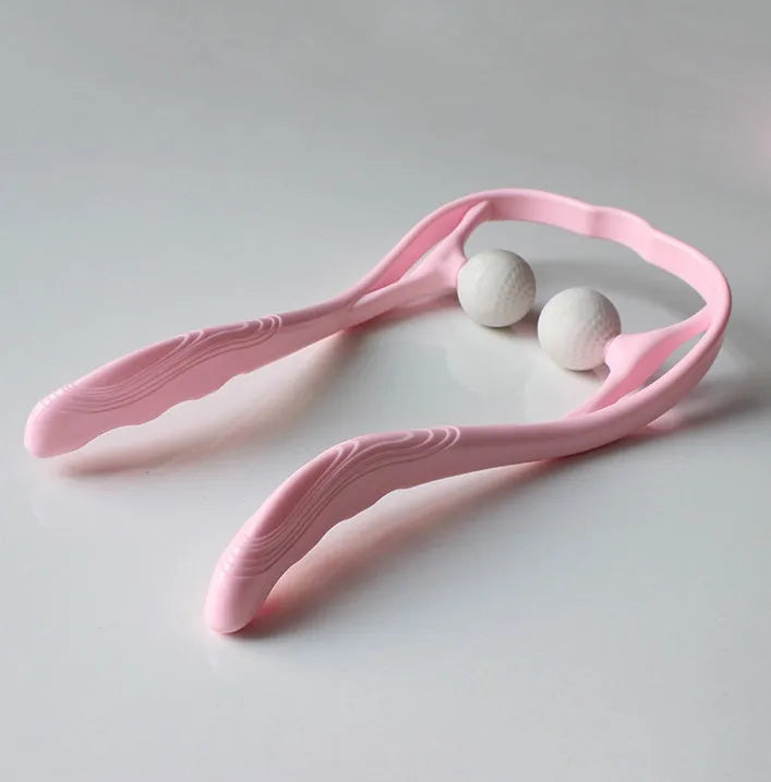 Plastic pressure point neck massager with adjustable stand and removable heads in blue, green, or pink