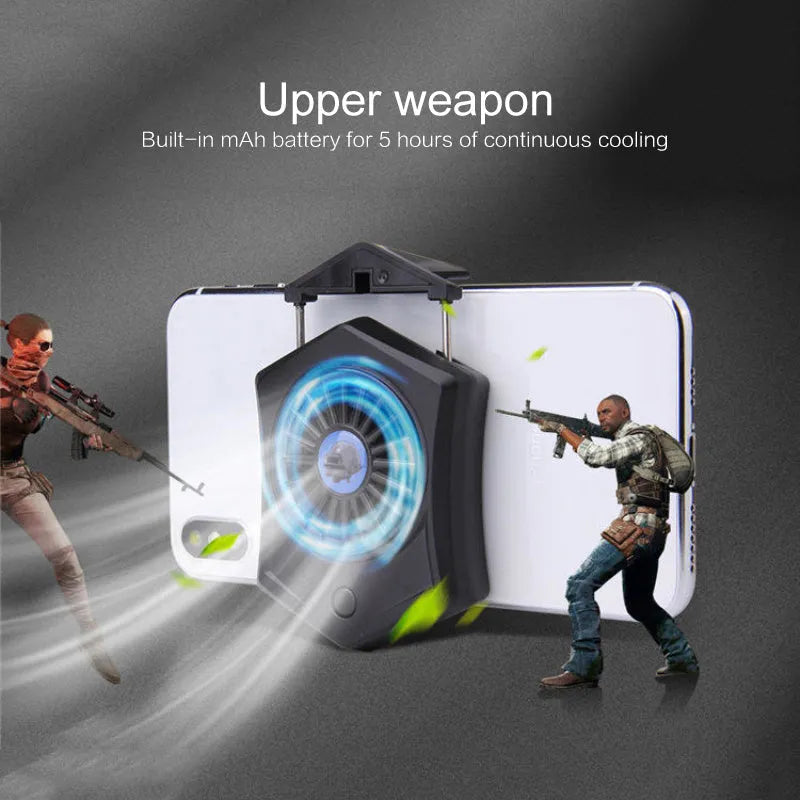 Black and white mobile phone radiator cooling fan with USB connector for gaming devices