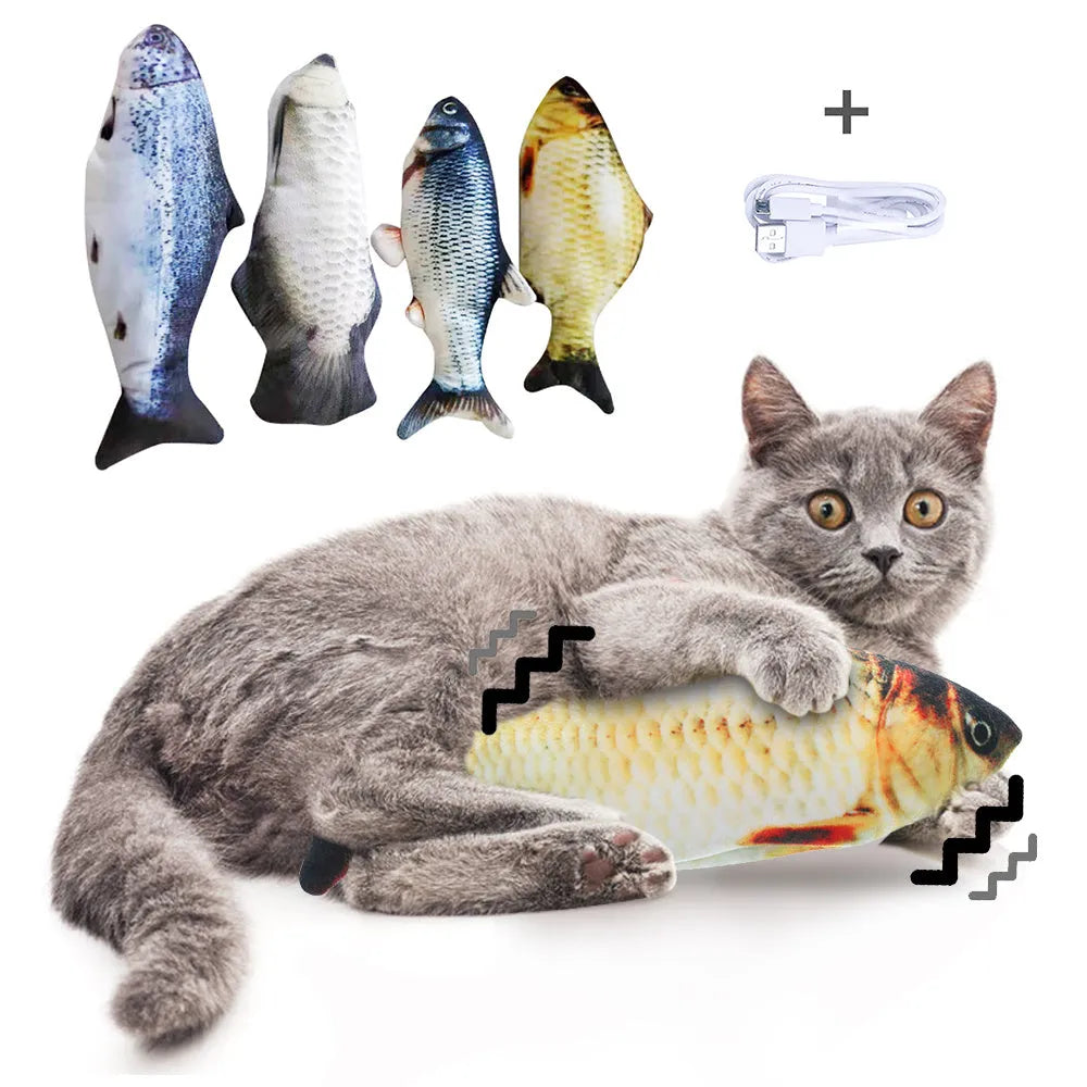 USB rechargeable electric jumping fish cat toy in multicolour 30cm PP construction