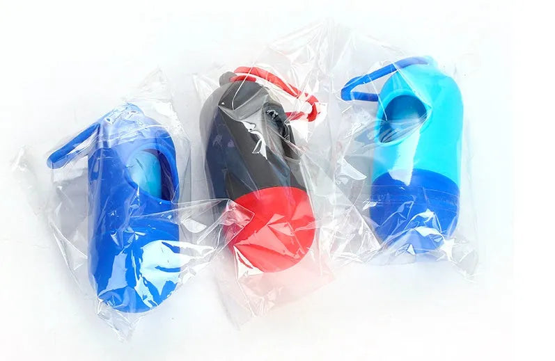 A pack of five rolled dog poop bags in a choice of colours on a white background.