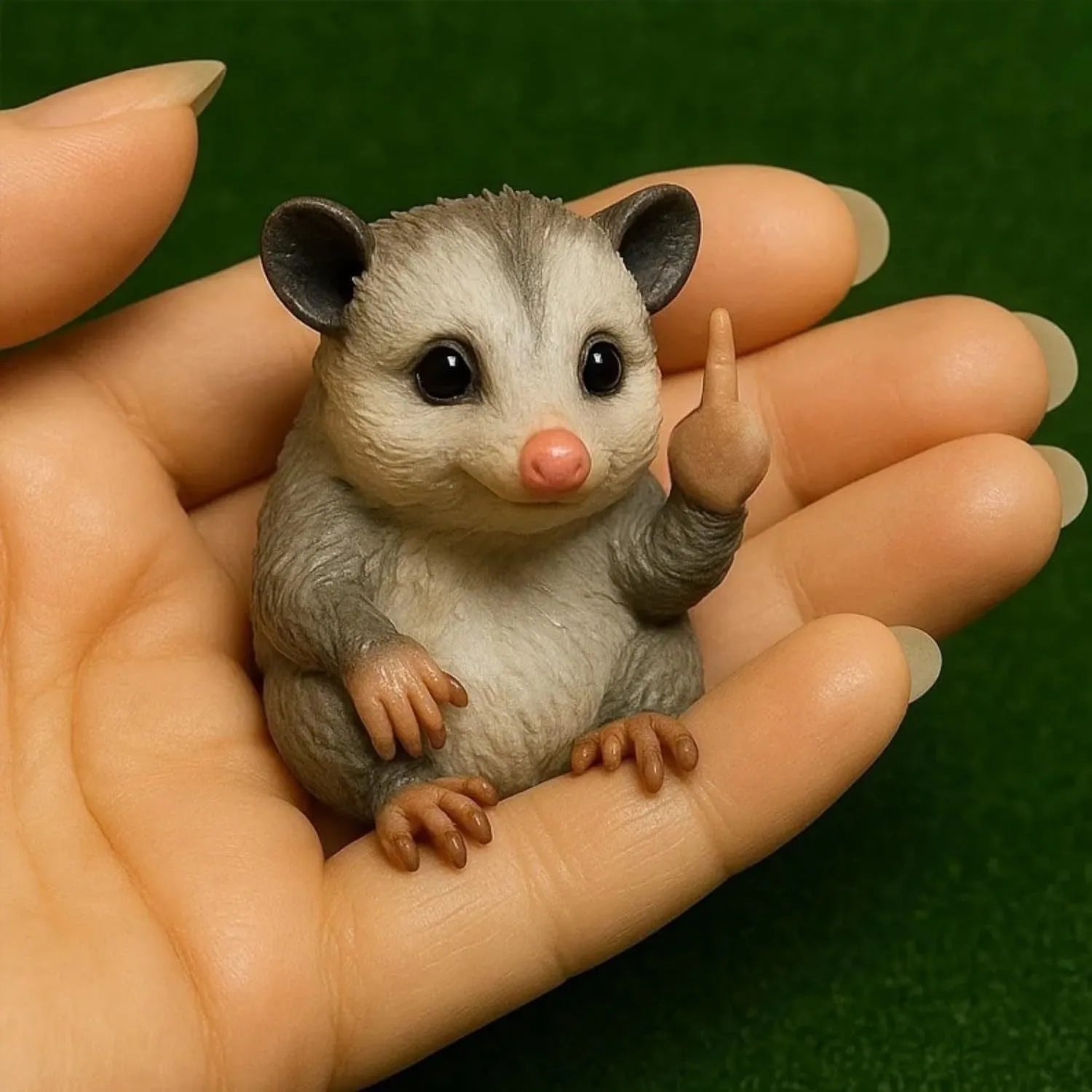 Resin animal vertical middle finger doll ornament in one of seven styles: cat, dog, elephant, frog, Highland cattle, mouse, or turtle.