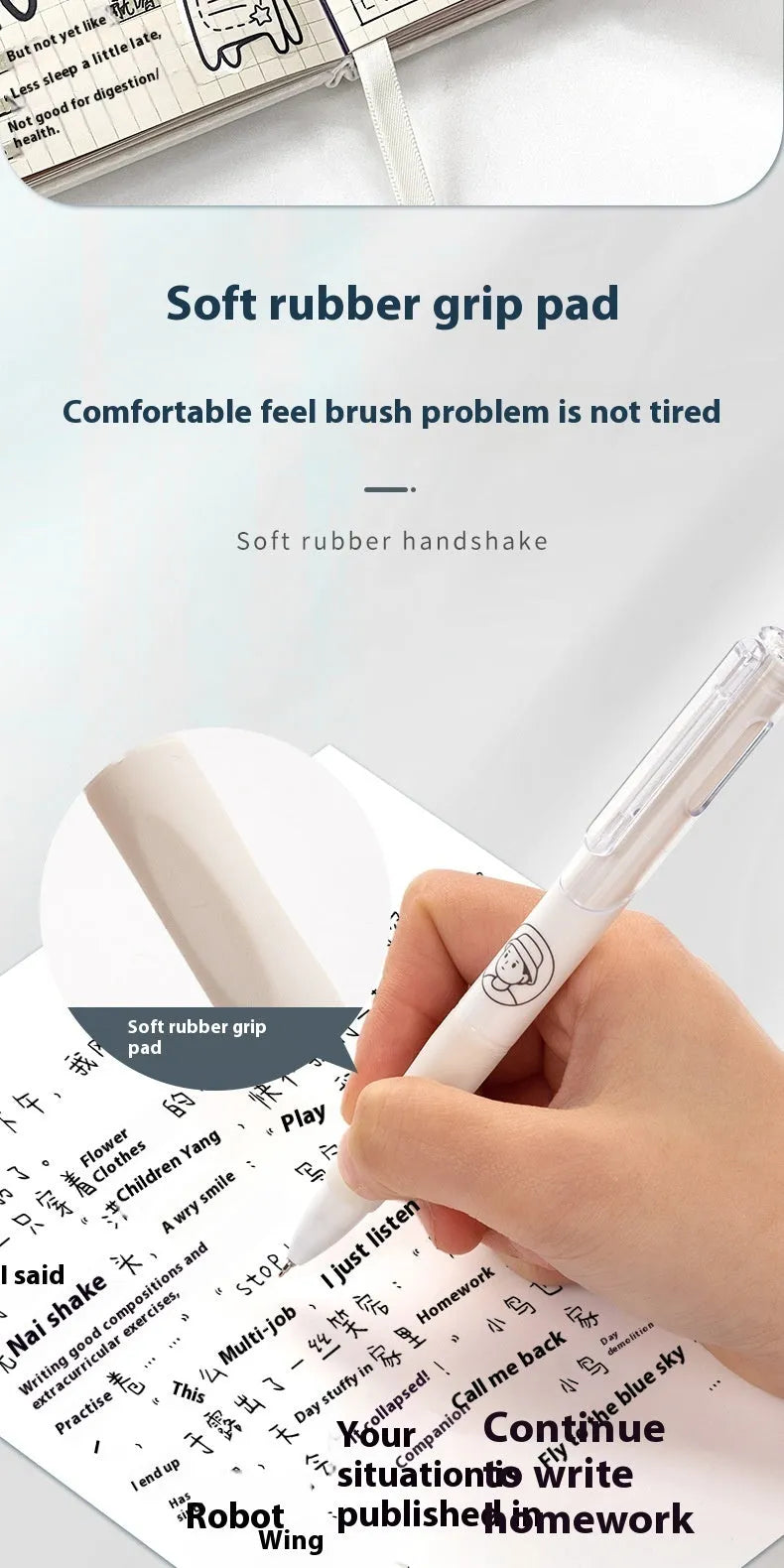 Five white plastic ballpoint pens with black ink and 0.5mm tips for writing and signatures.
