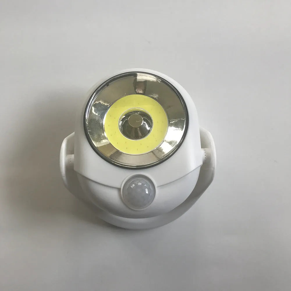 White Atomic Angel induction light with ABS plastic housing measuring 13.3 by 9.8 by 15.8 centimetres