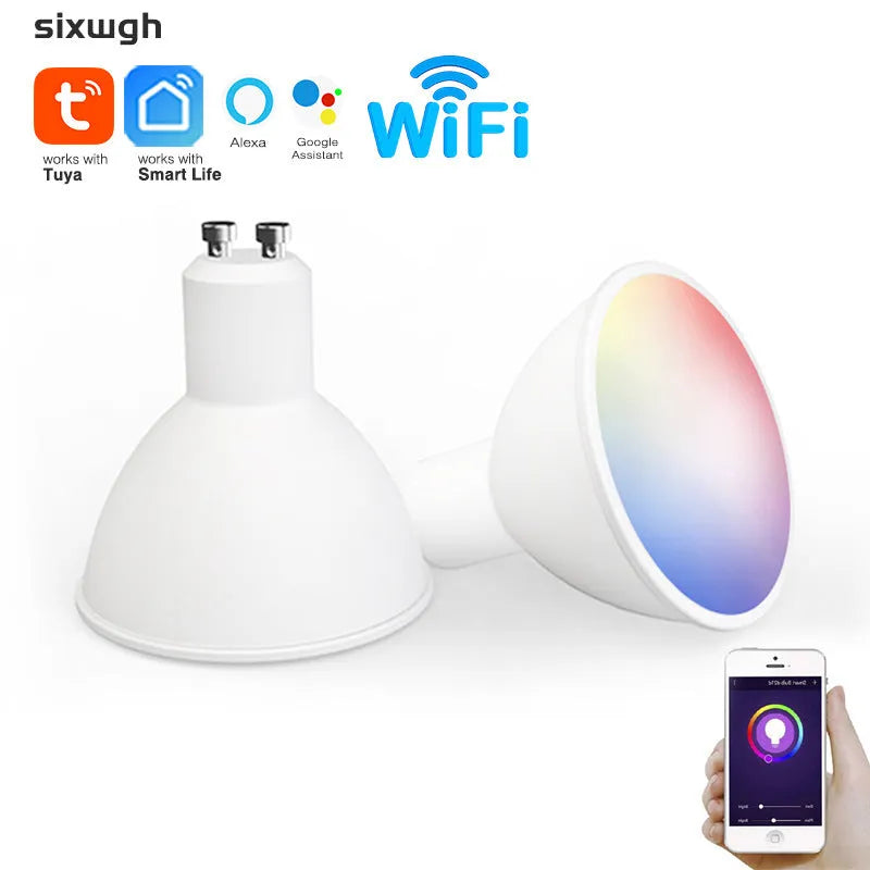 Smart RGBCCT GU10 spotlight bulb with WiFi connectivity for voice control