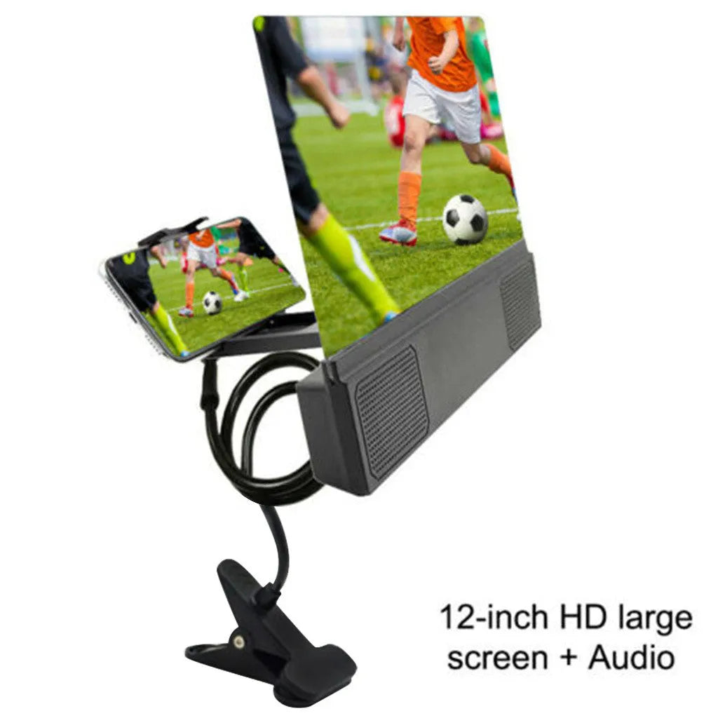 12-inch foldable mobile phone screen amplifier with adjustable gooseneck stand on a table