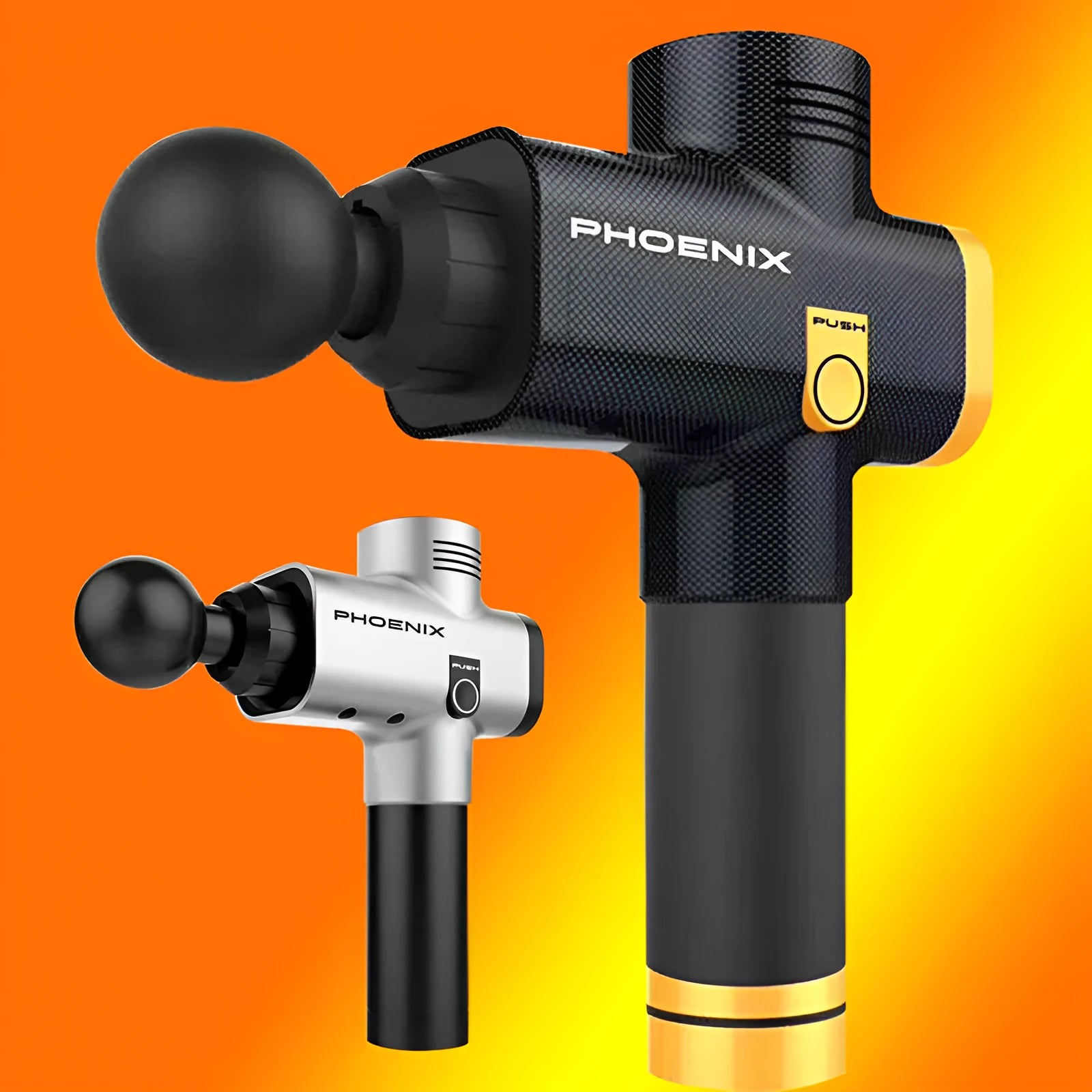 ABS plastic percussion massage gun with four interchangeable massage heads for deep tissue therapy