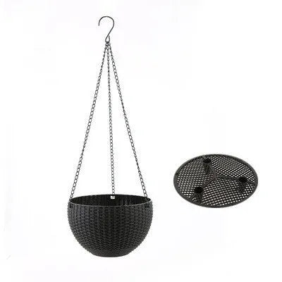Plastic hanging basket with 450mm chain in one of seven colours: black, blue, bronze, green, grey, red, or white