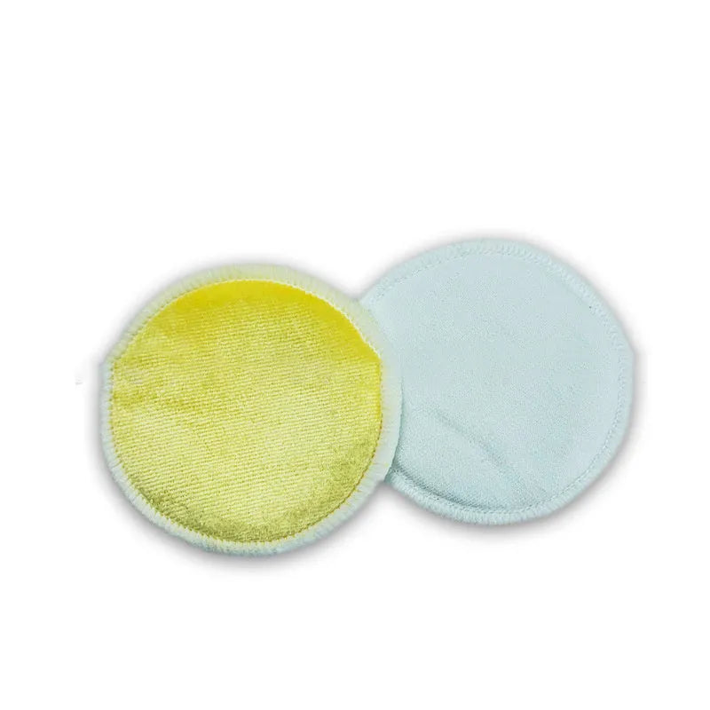 Velvet makeup remover pads set with red and blue pads in organic cotton mesh bag