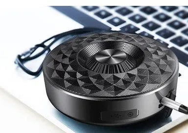 Compact Bluetooth speaker in black, orange, and silvery white colour options