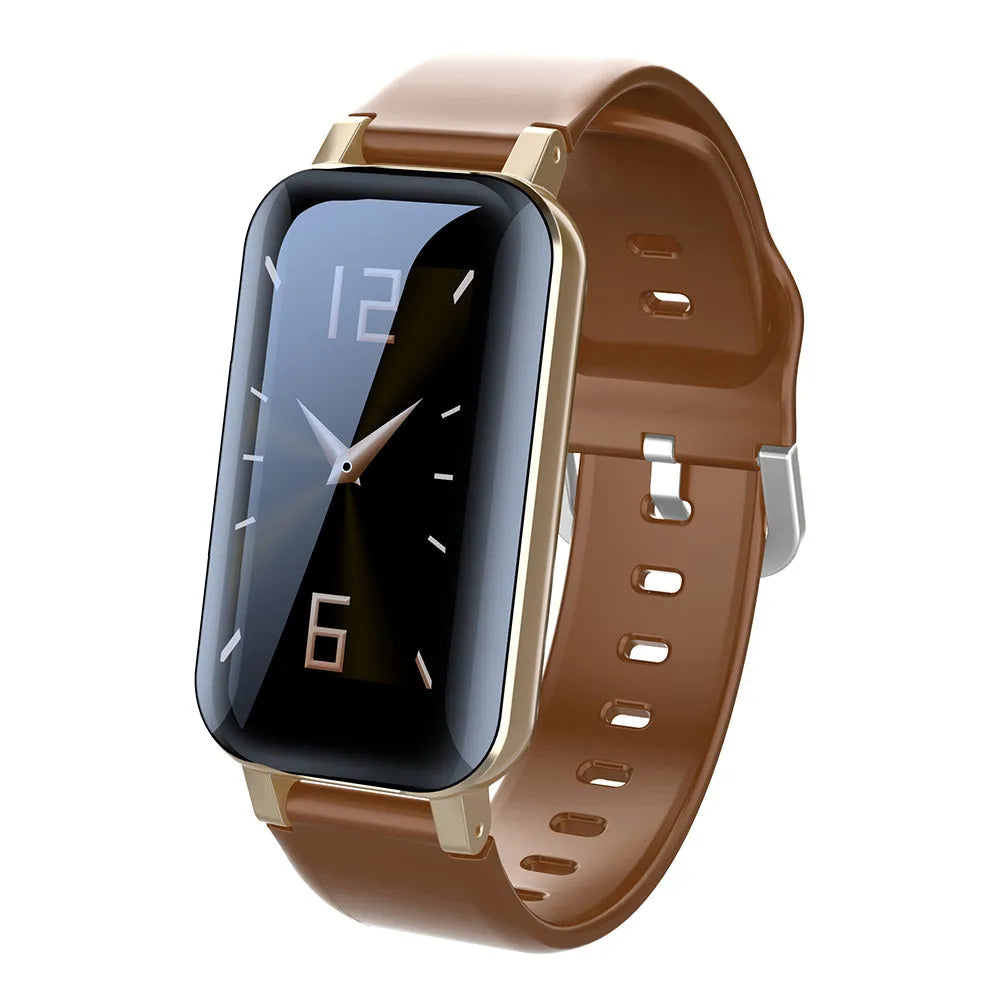 Call Bracelet smart fitness tracker in black, blue, or coffee colours on a wrist.