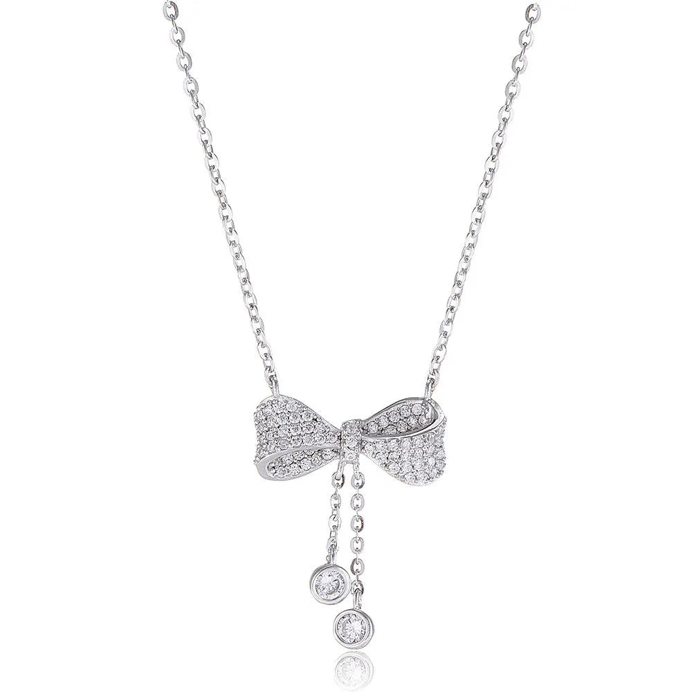 S925 sterling silver bow pendant necklace on adjustable 40cm-45cm O-ring chain