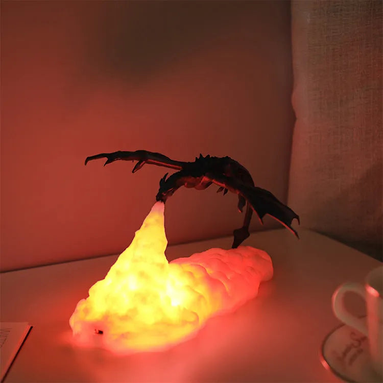 3D printed dragon lamp night light with fire or ice dragon design and USB charging cable